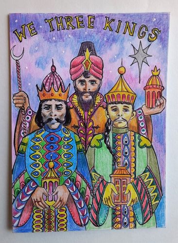 Chris B, Christmas card, coloured pencils.